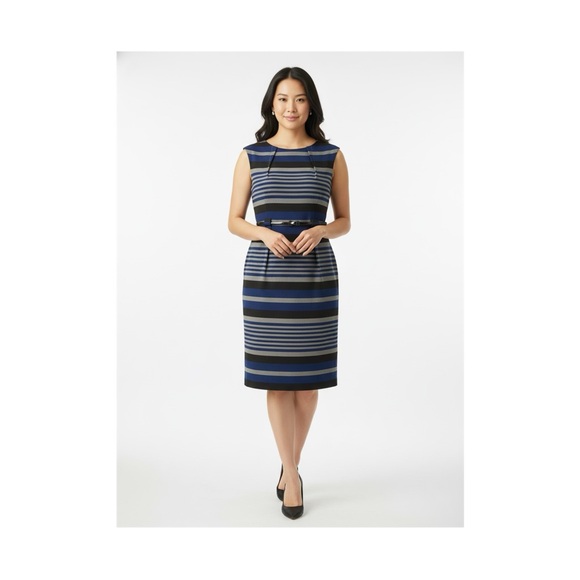 Calvin Klein Blue and Black Striped Dress - Picture 1 of 7